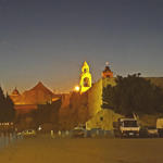 Рассвет на площади Рождества. В небе видно Вифлеемскую Звезду