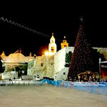 Площадь Рождества Христова в Вифлееме, украшенная Рождественской ёлкой