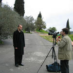 Съемки фильма о Святой Земле для телеканала "НТВ" в Горненском монастыре в Иерусалиме. 10 марта 2005 г.